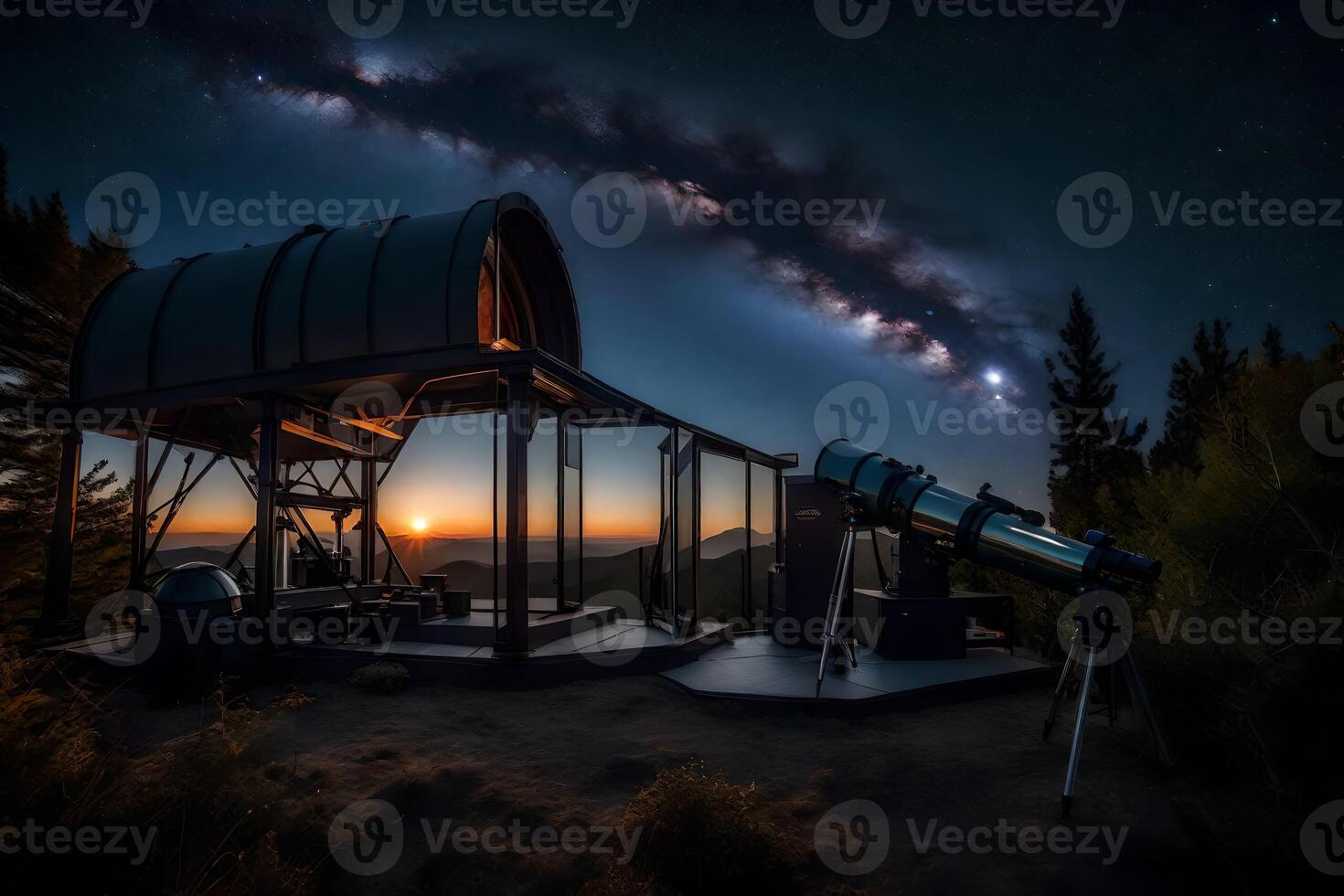 The milky way over the observatory at night photo