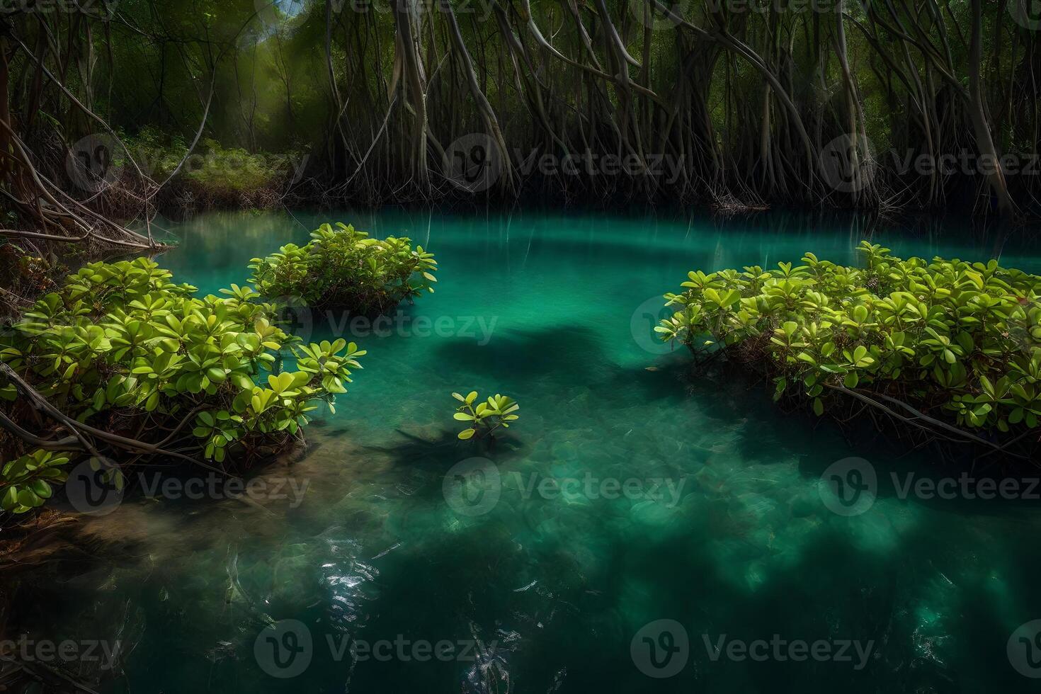 The mangrove forest in the middle of the water photo