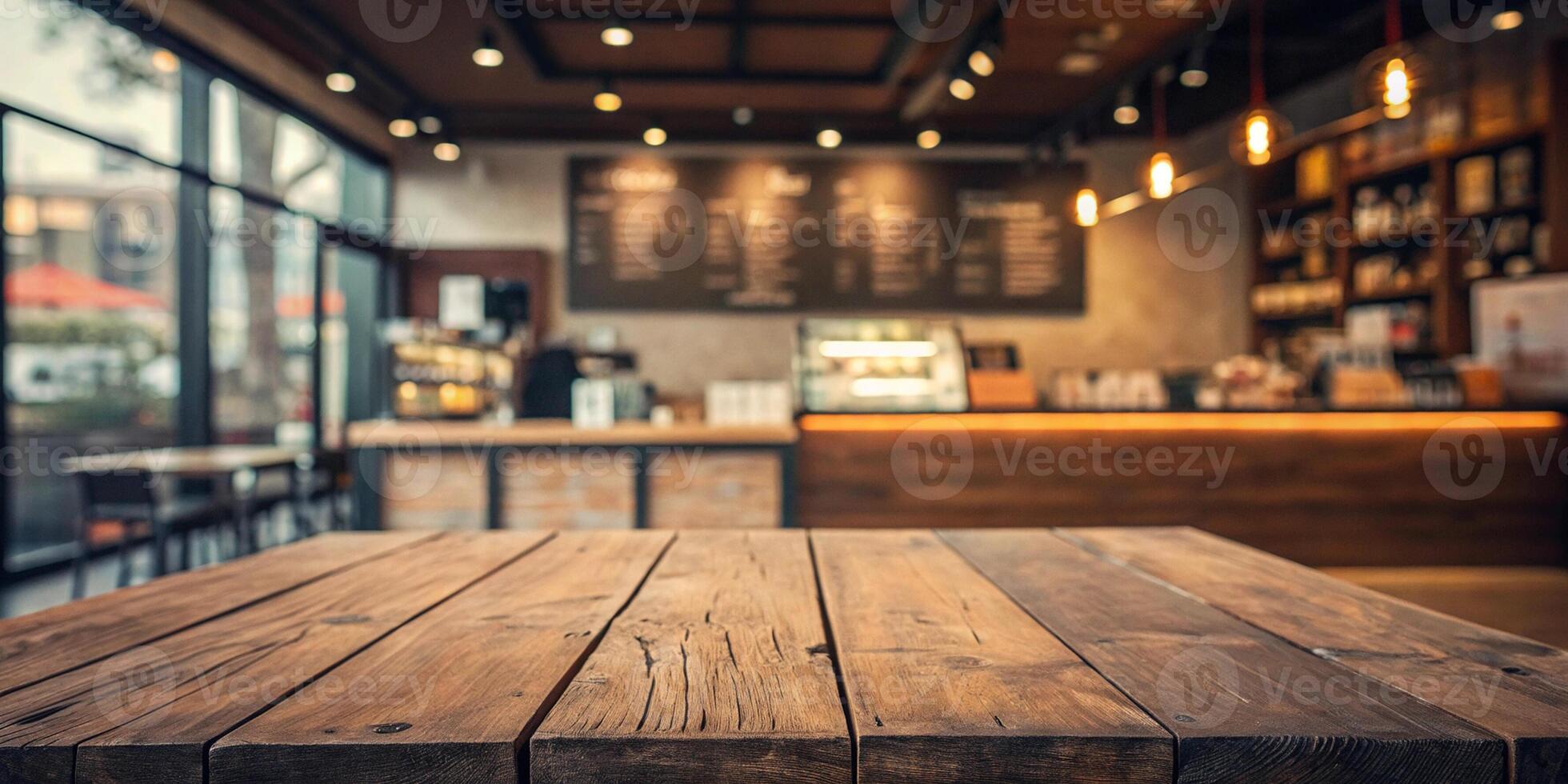 Warm Wooden Cafe Table photo