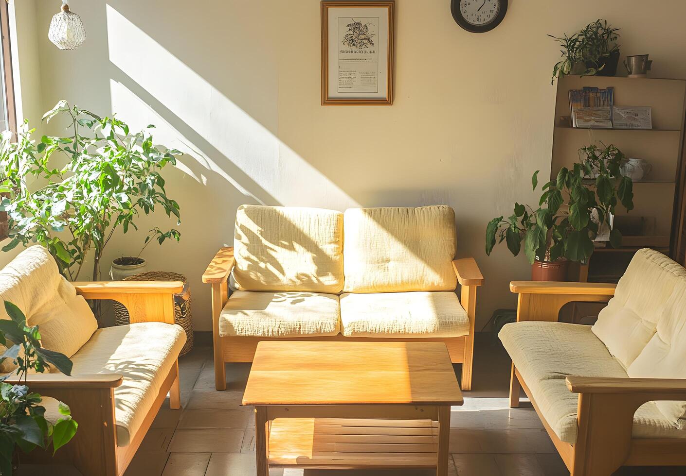 Sunlight streams into a cozy living room. photo