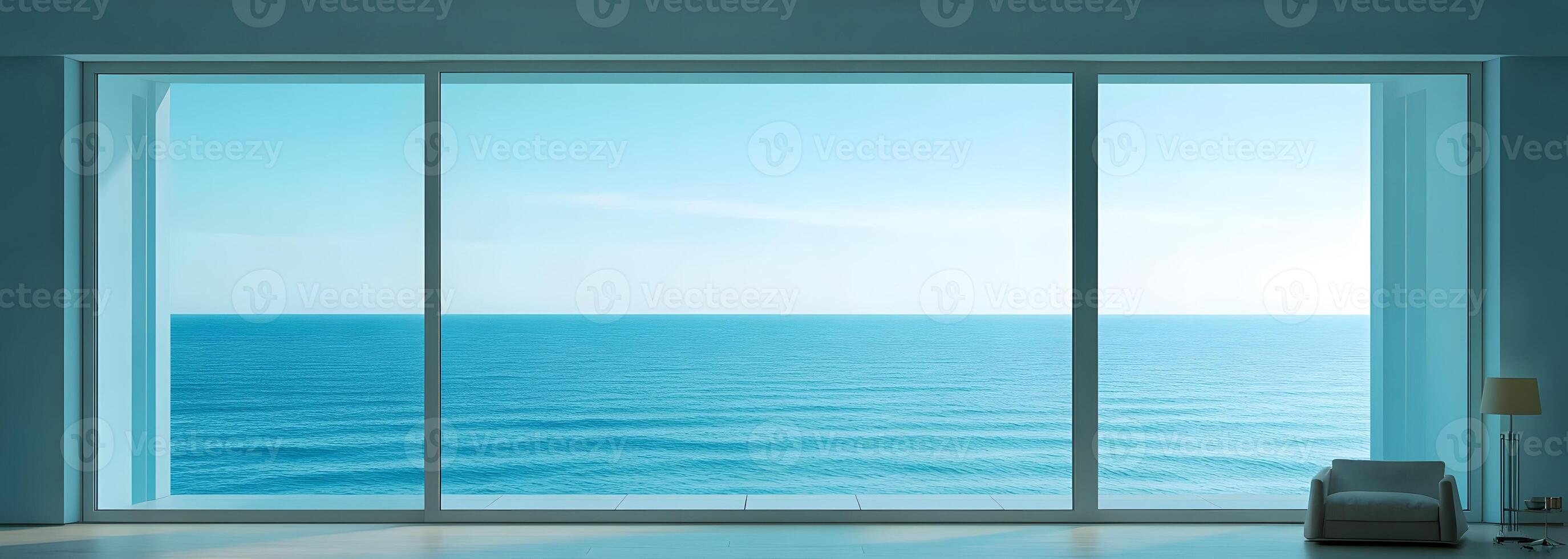 Wide ocean view from a modern interior. photo