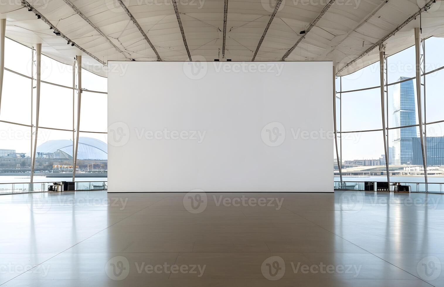 Empty white wall in a modern exhibition space. photo