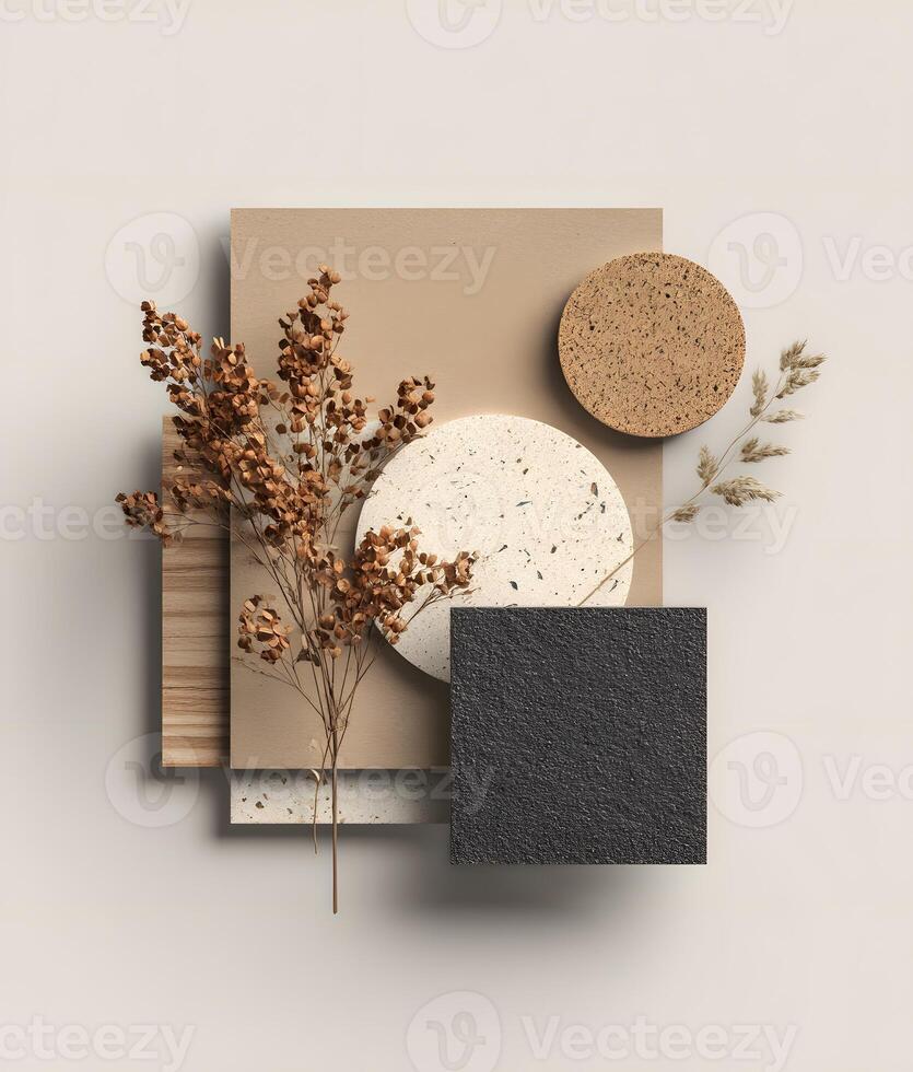Muted tones and natural elements in a geometric composition. photo