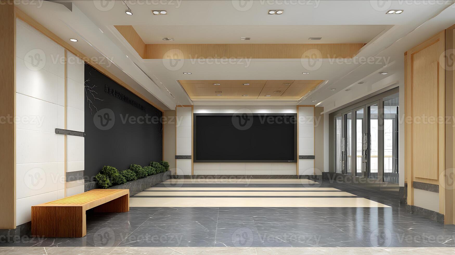 Empty modern hallway with minimalist design features. photo