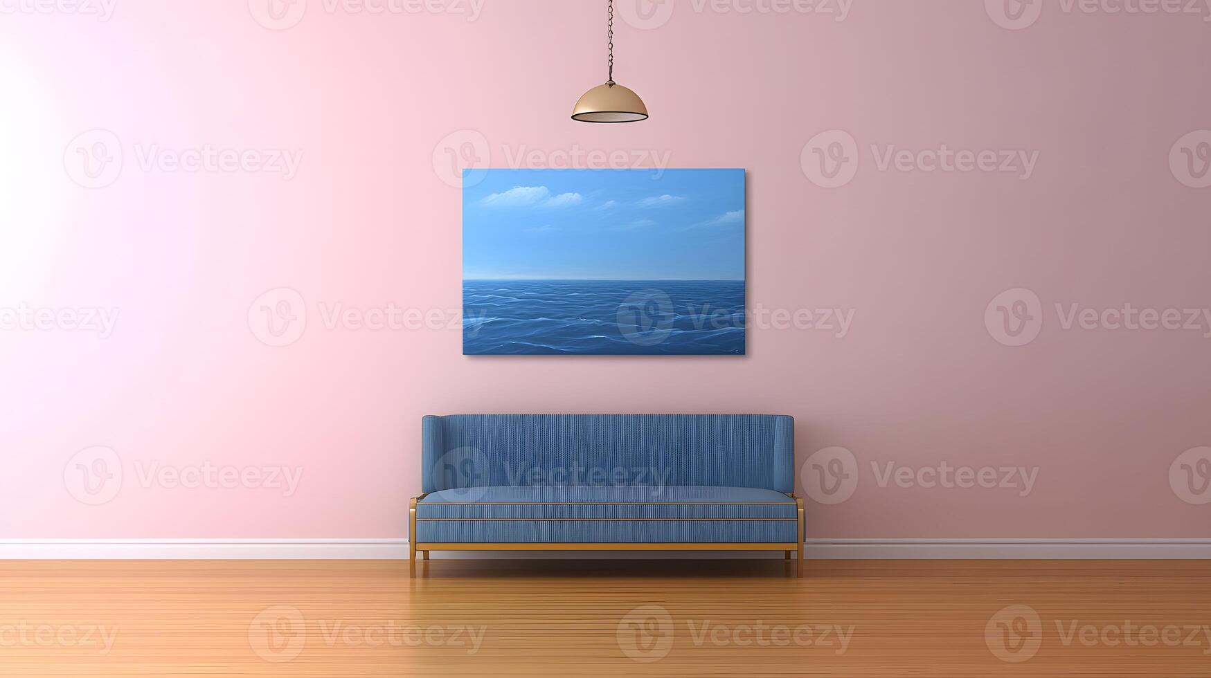Calm seascape painting displayed in a modern room. photo