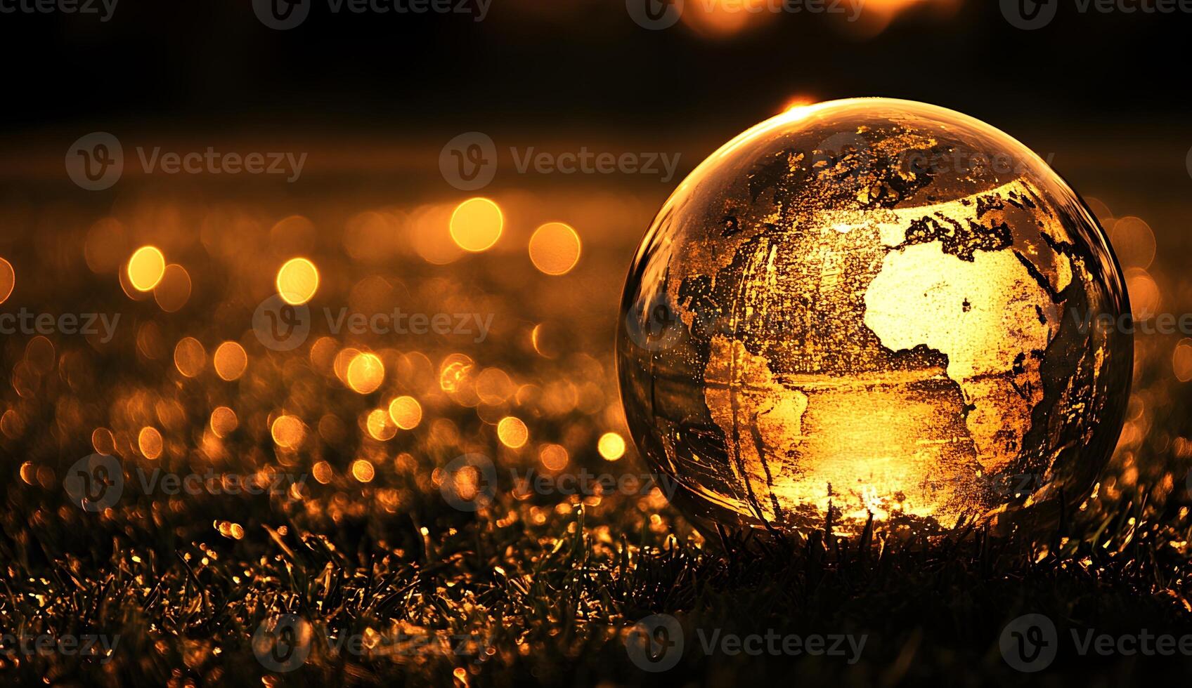 Golden globe showcasing the world map. photo