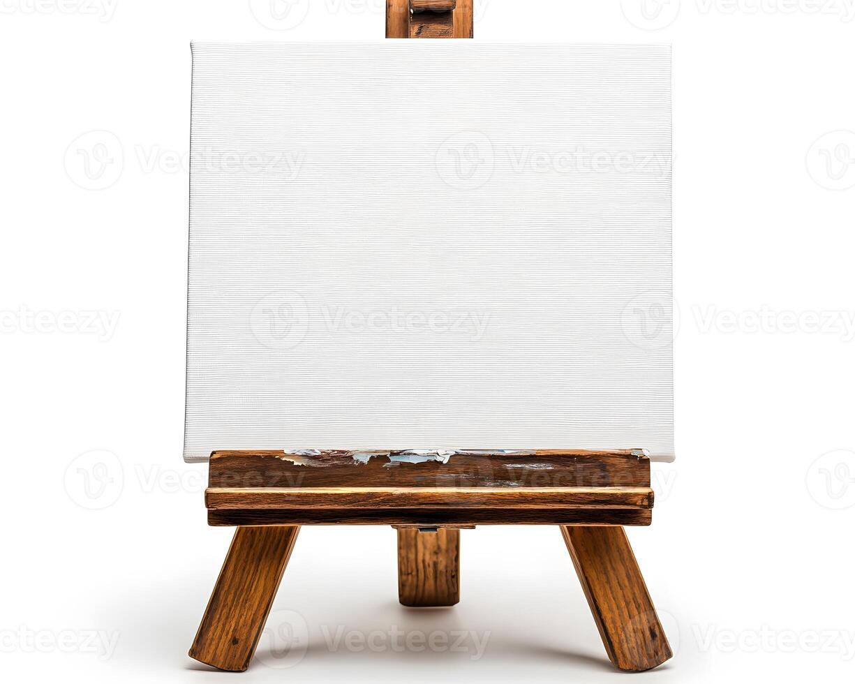 Empty canvas on a small wooden easel. photo