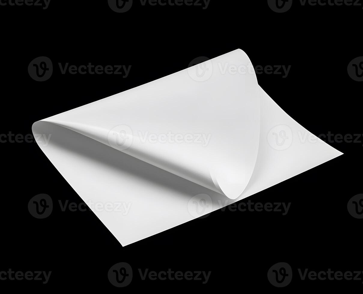 Blank sheet of white paper with a bend. photo