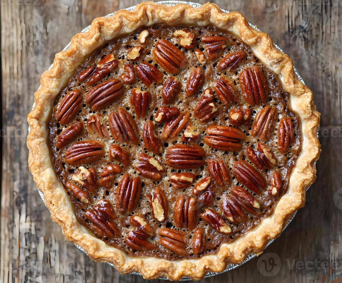 Close-up view of a pecan pie. photo
