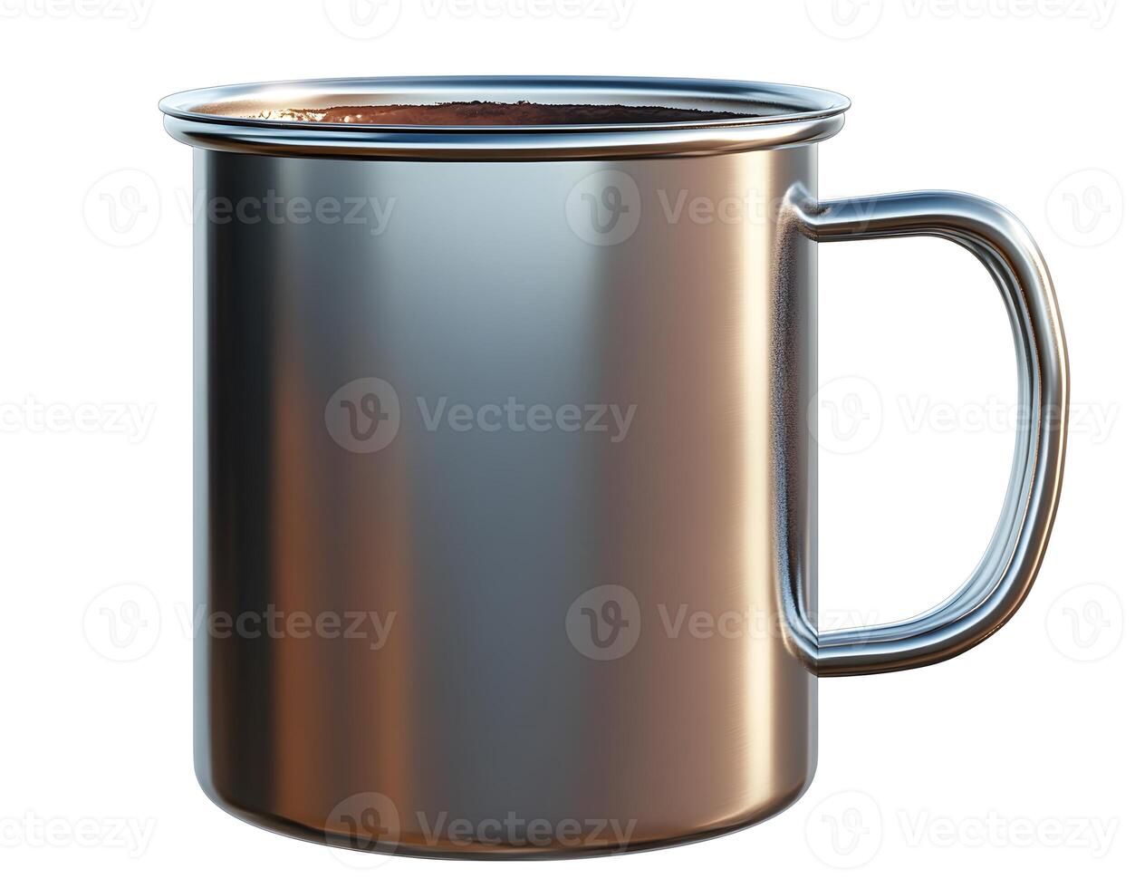 Shiny metallic coffee mug with handle. photo