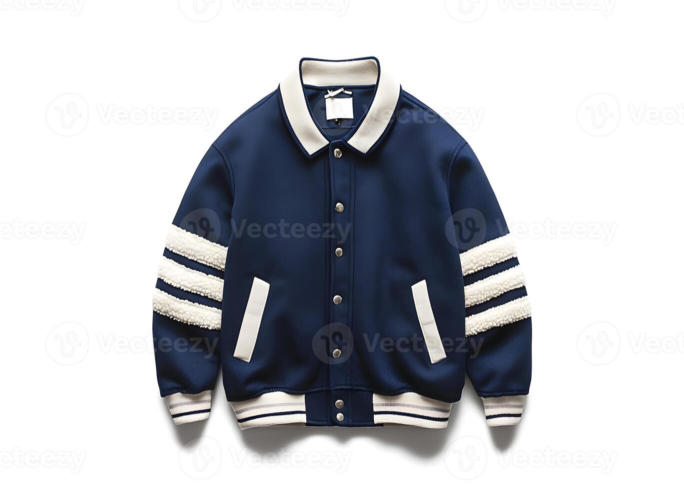Navy blue jacket with cream-colored details. photo