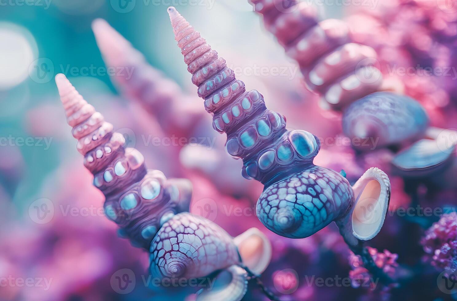 Close-up view of intricate seashells. photo