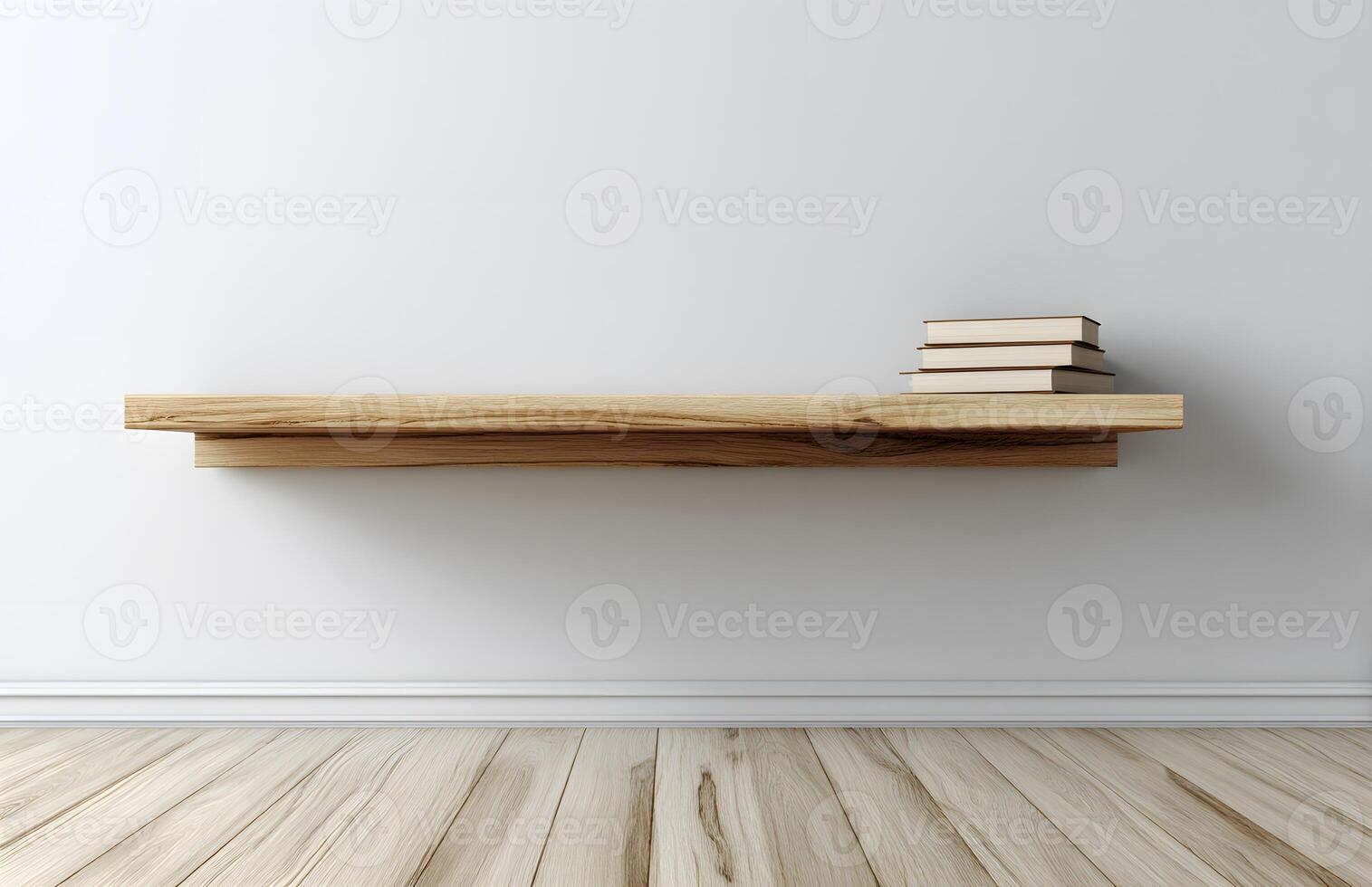 Floating wooden shelf with books. photo