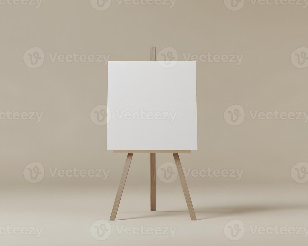 Empty easel with blank canvas against a neutral backdrop. photo