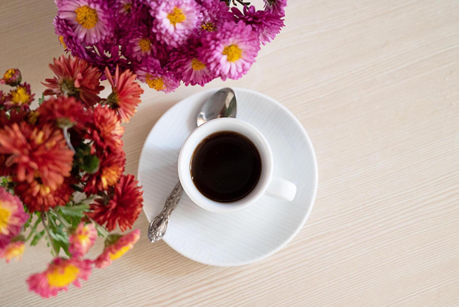 fresh flowers on white background. Autumn, fall concept. Flat lay, top view, copy space photo