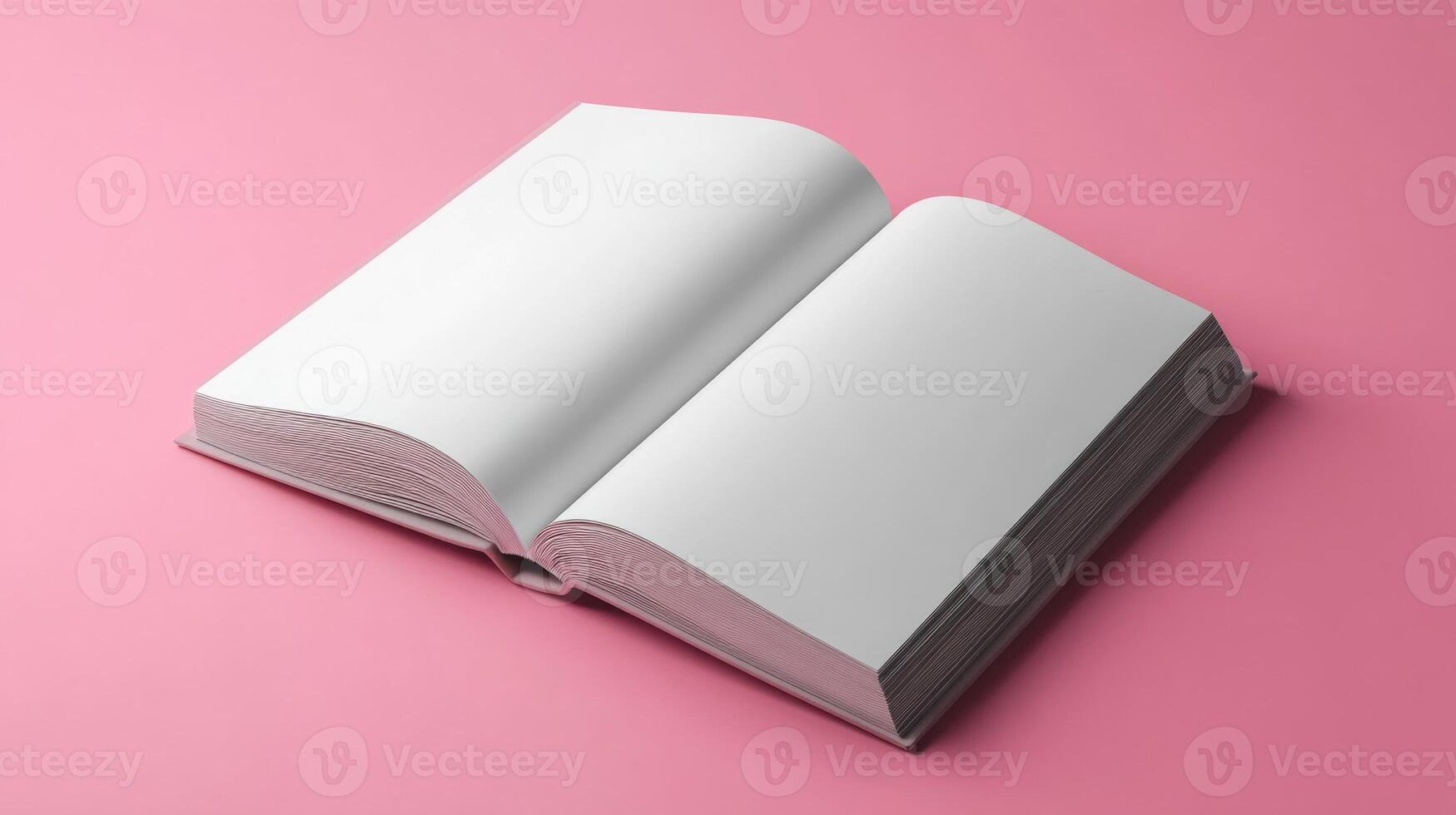 Open blank book resting on a pastel pink surface invites creativity and imagination for writers and artists alike photo
