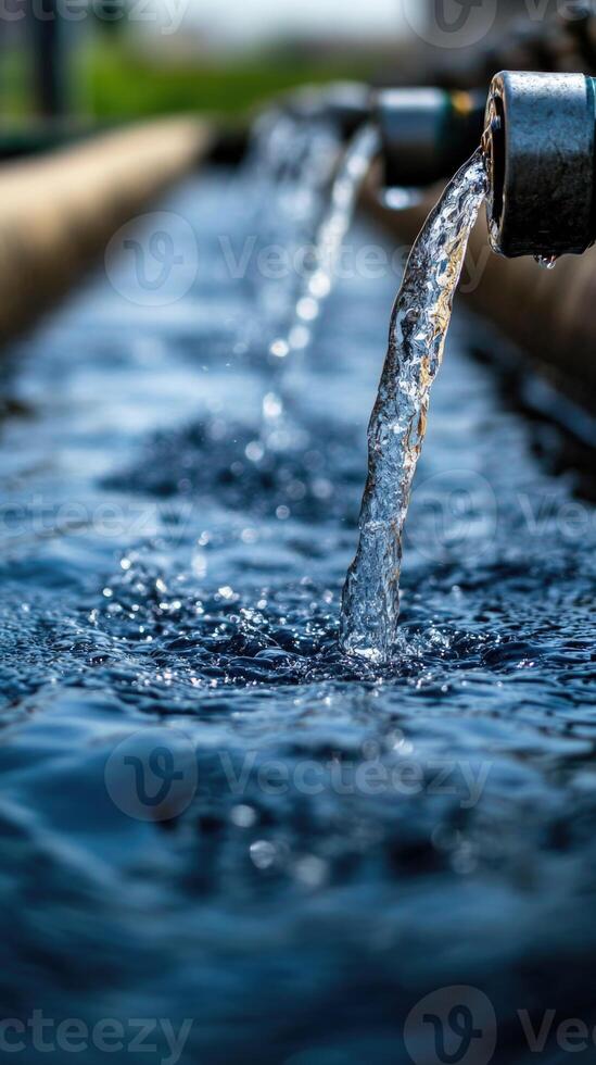 Water flows from a spout into a basin under a clear sky mobile phone wallpaper photo