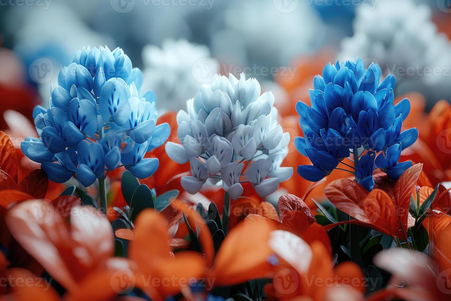 Vibrant, close-up view of three colorful wildflowers. photo