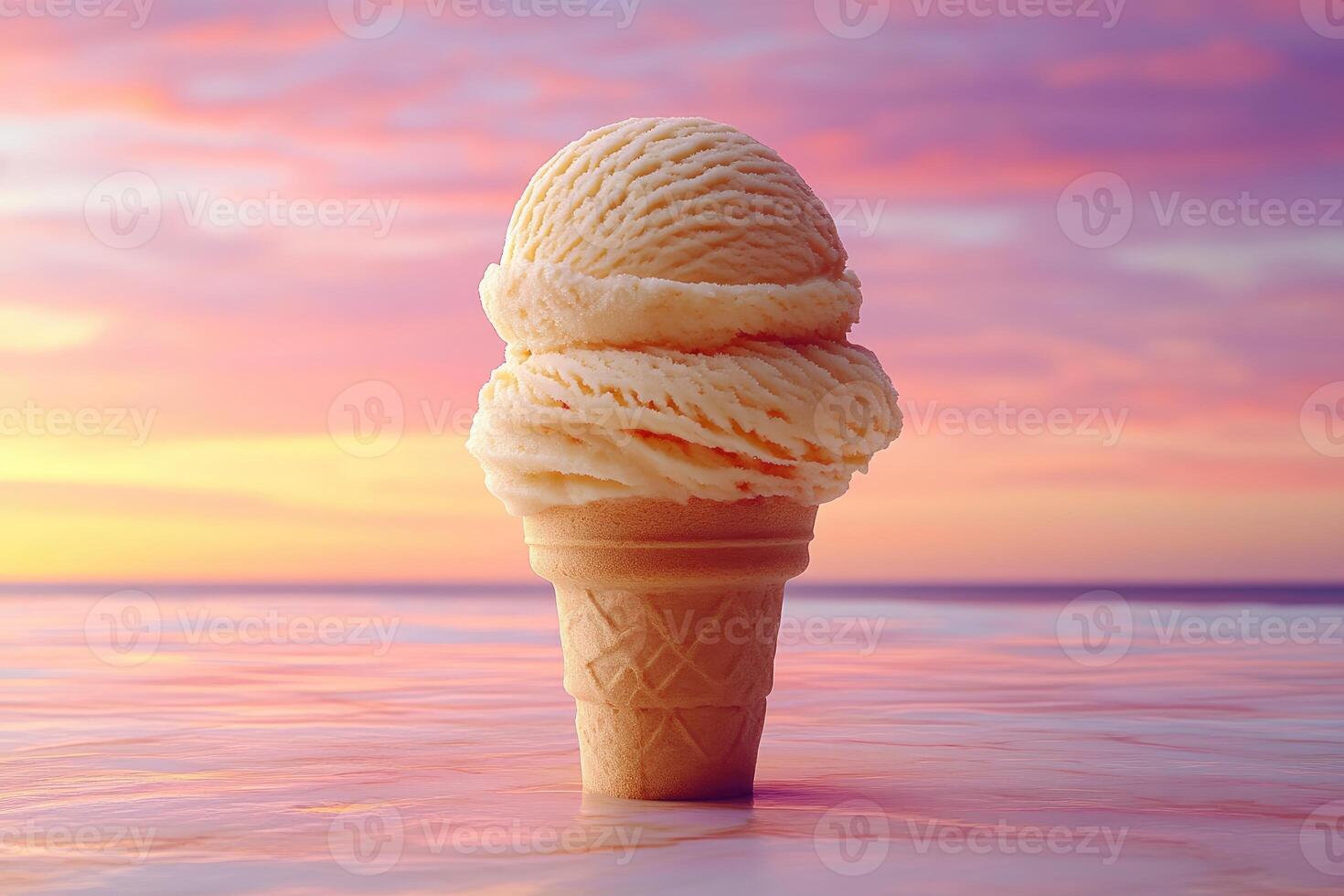 Sundown scene of a double scoop ice cream cone. photo