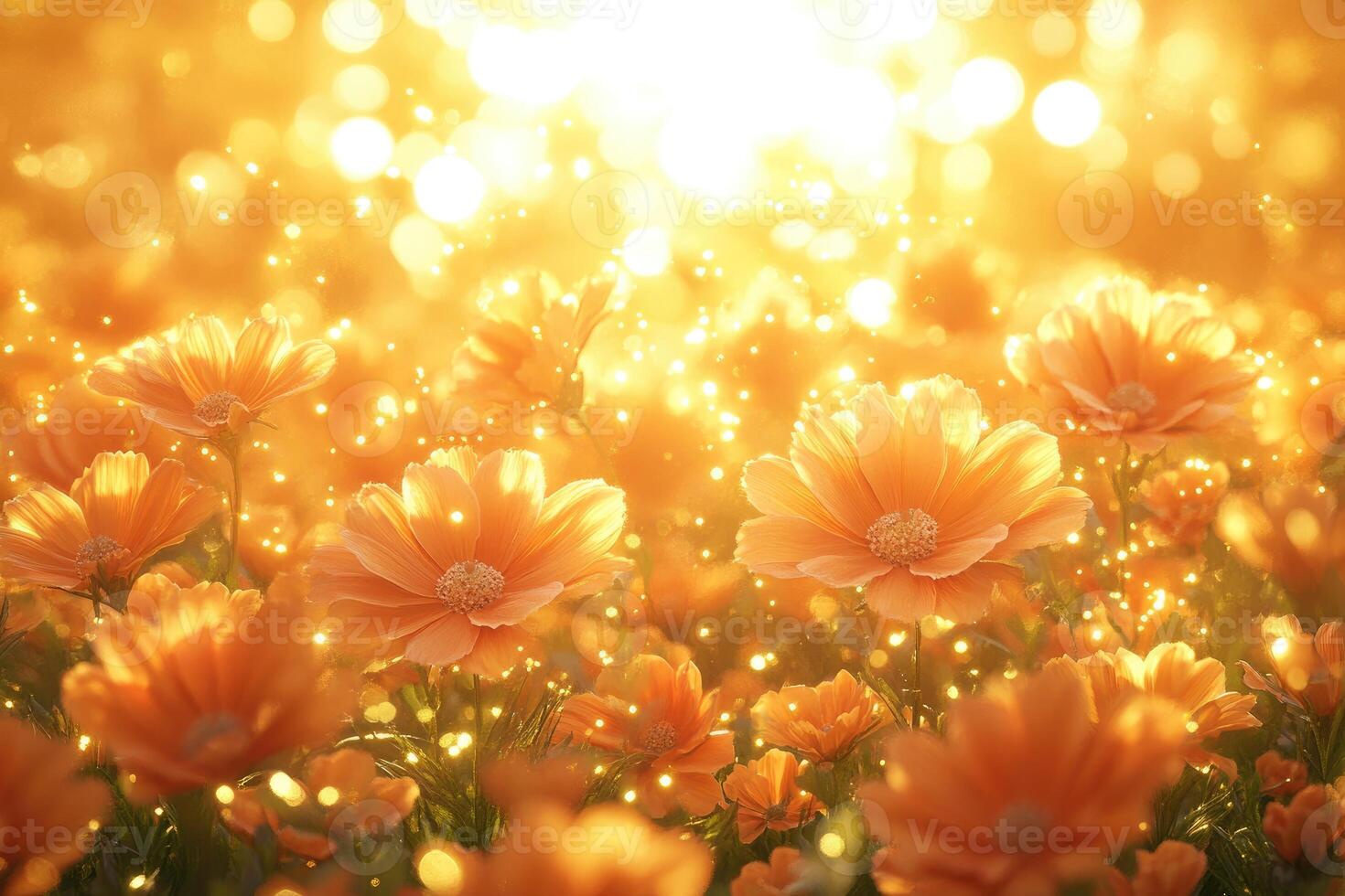 Golden flower field bathed in warm sunlight. photo