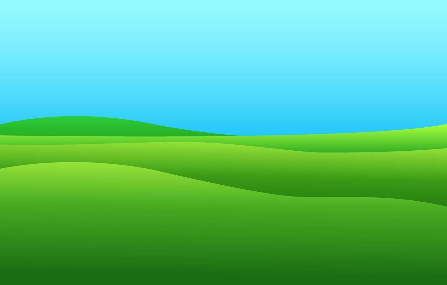Realistic cartoon green fields, hills and meadows with a blue sky with clouds. 3d illustration for backgrounds, games, children sites. Summer sunny landscape, bright and colorful. vector