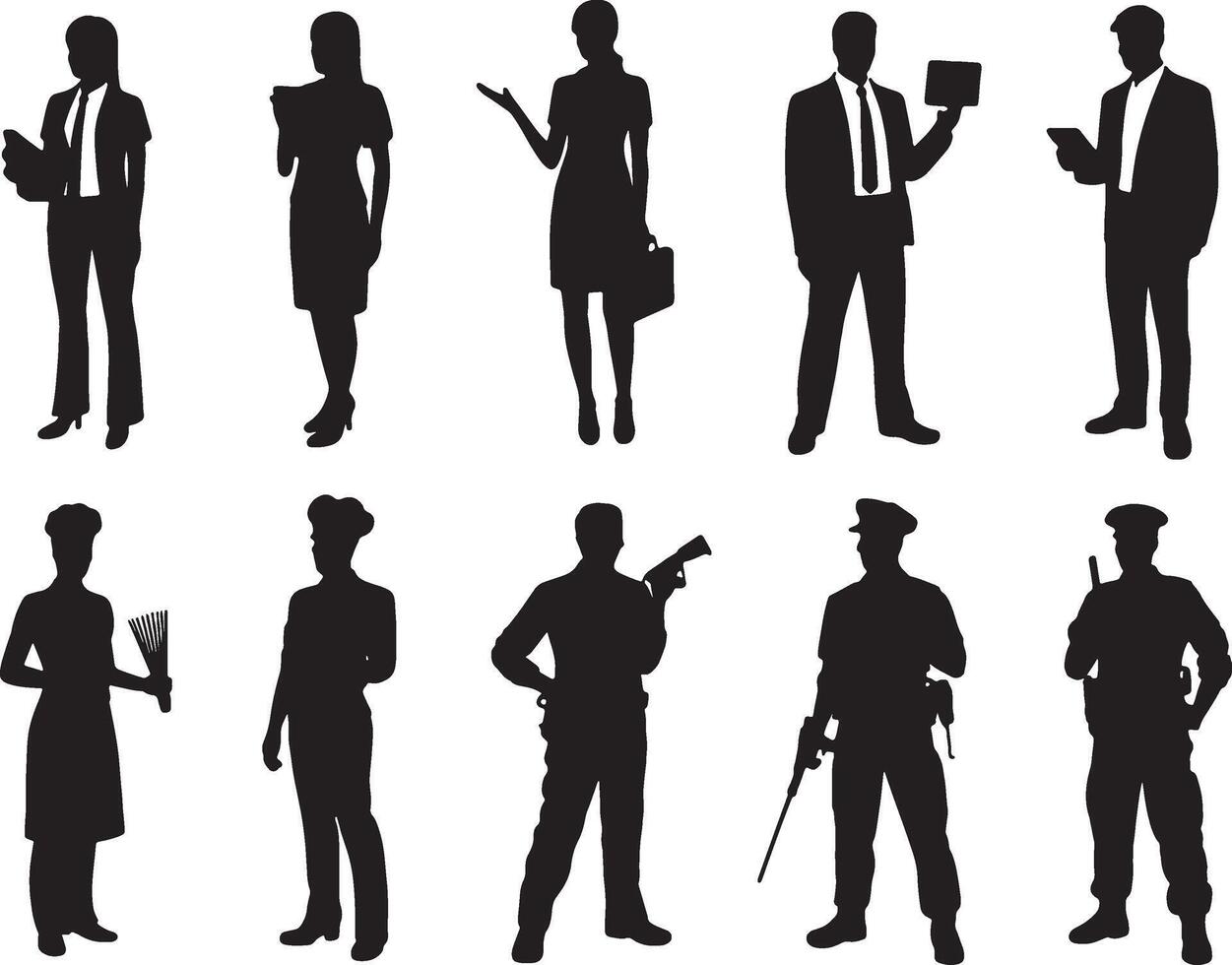 Diverse professionals silhouettes business people workers vector