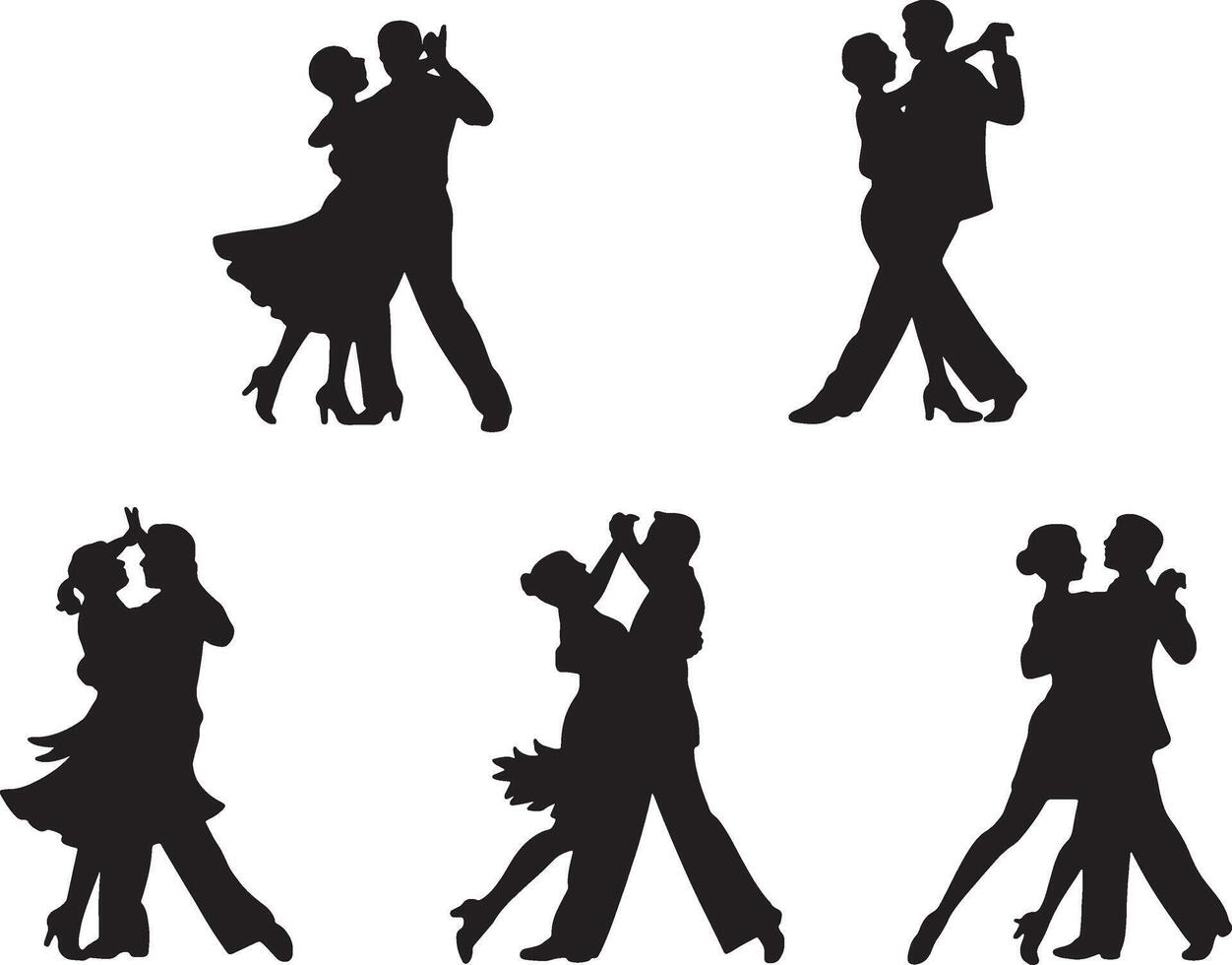 Silhouette couples ballroom dance romantic elegant vector