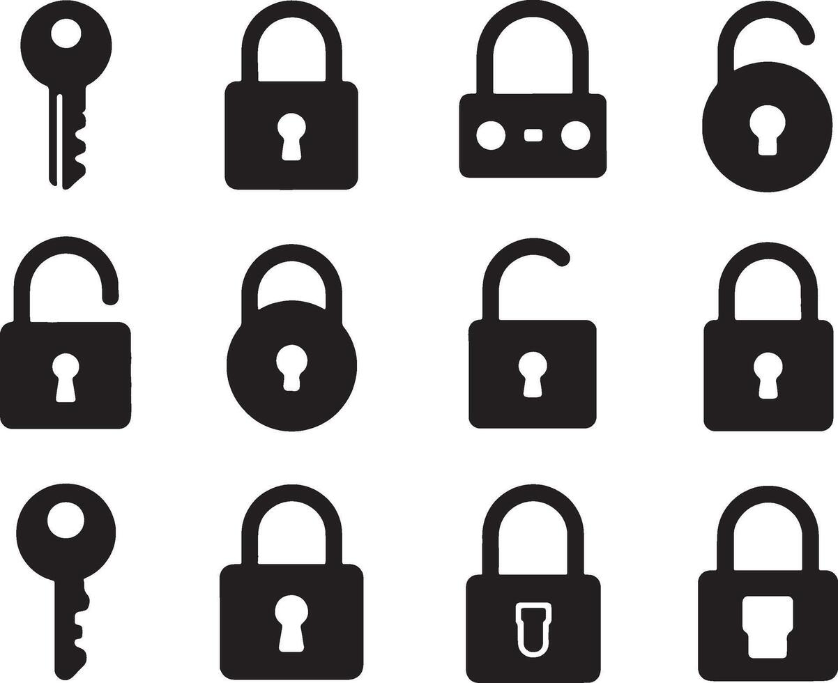 various black and white lock icons on a white background vector
