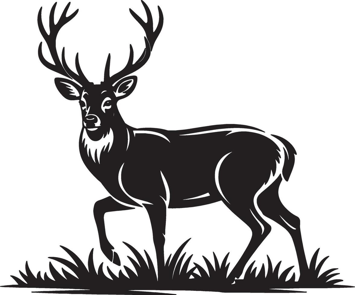 Majestic buck deer in grassland silhouette vector