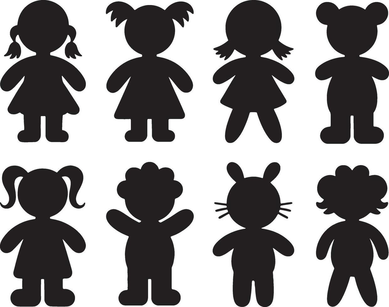 Cute black silhouettes children animals icons vector