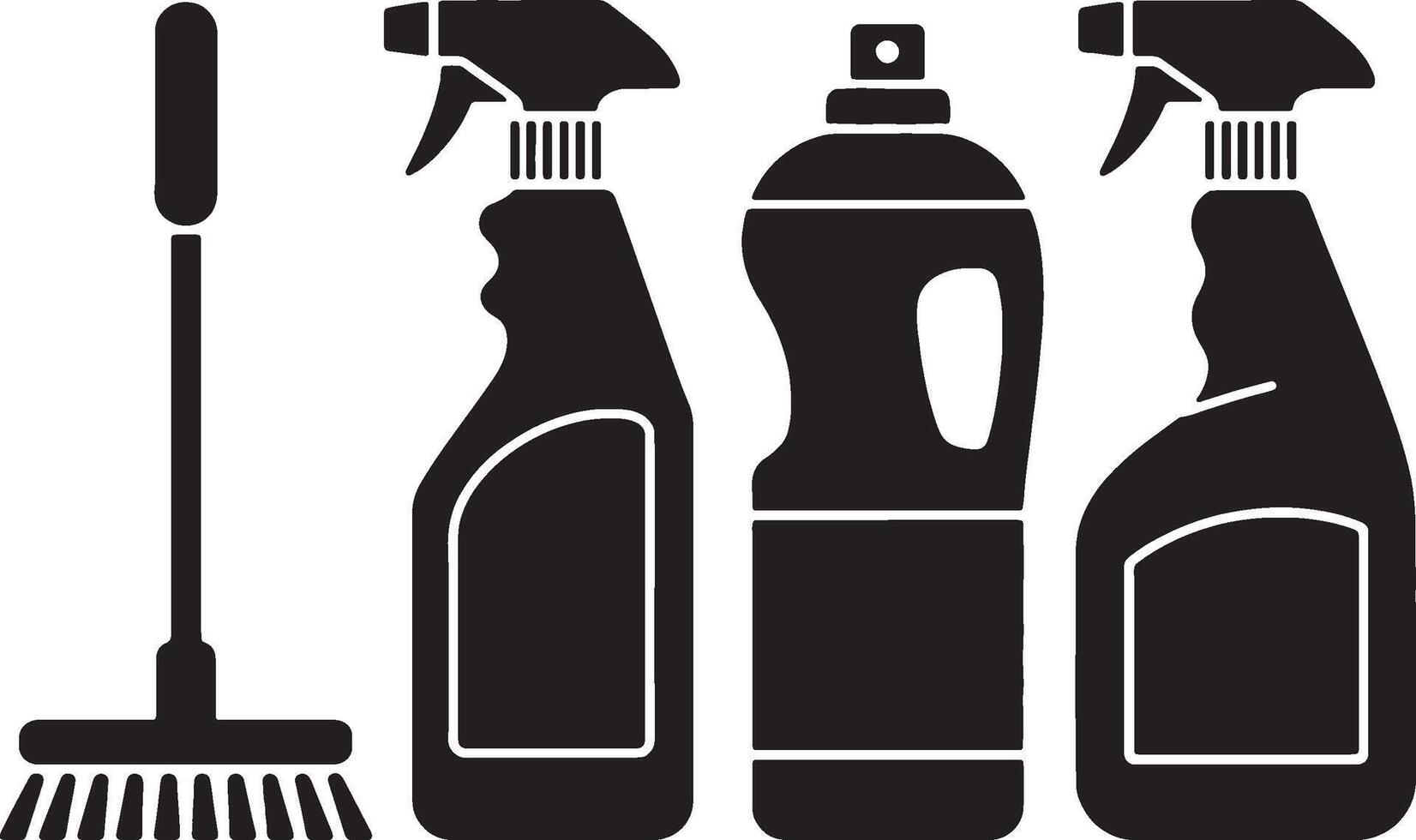 Cleaning supplies icons broom spray bottles household cleaning vector