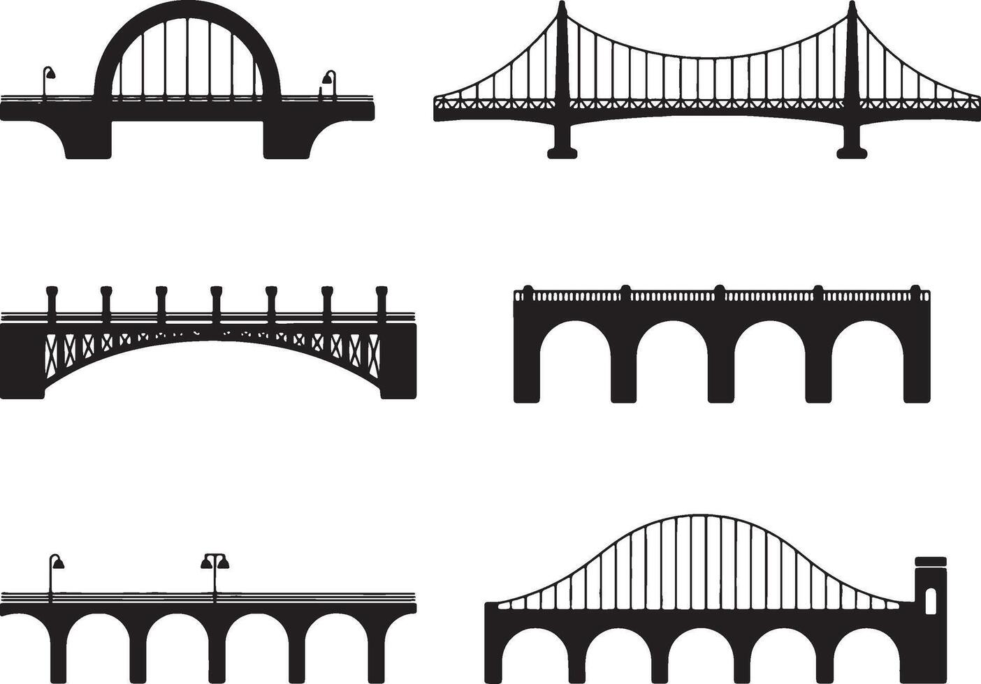 Collection of different bridge silhouettes black and white vector