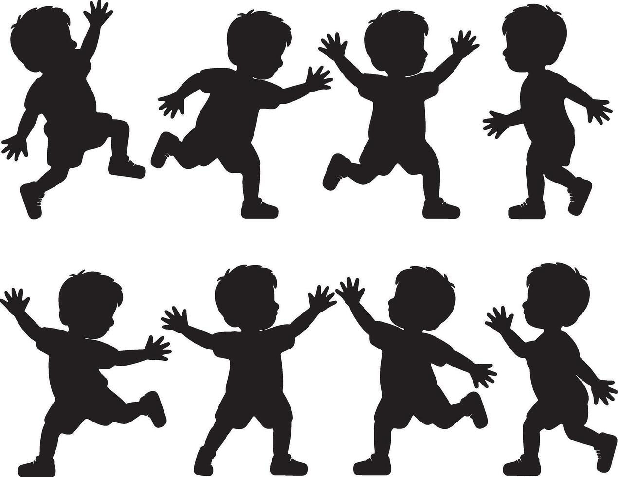Silhouettes of playful children running and playing vector
