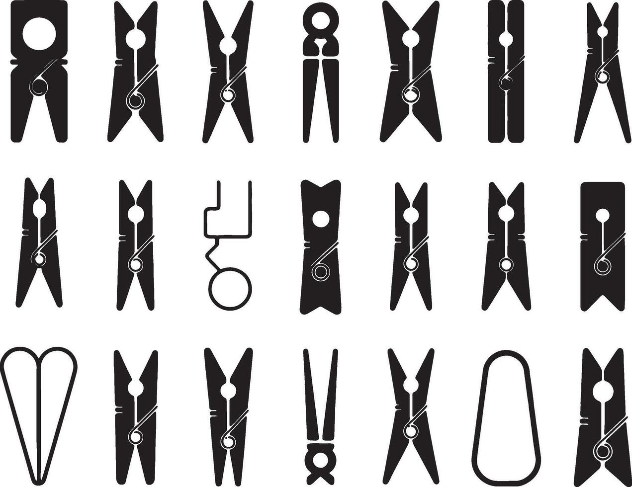 Collection of various clothespin designs and styles vector