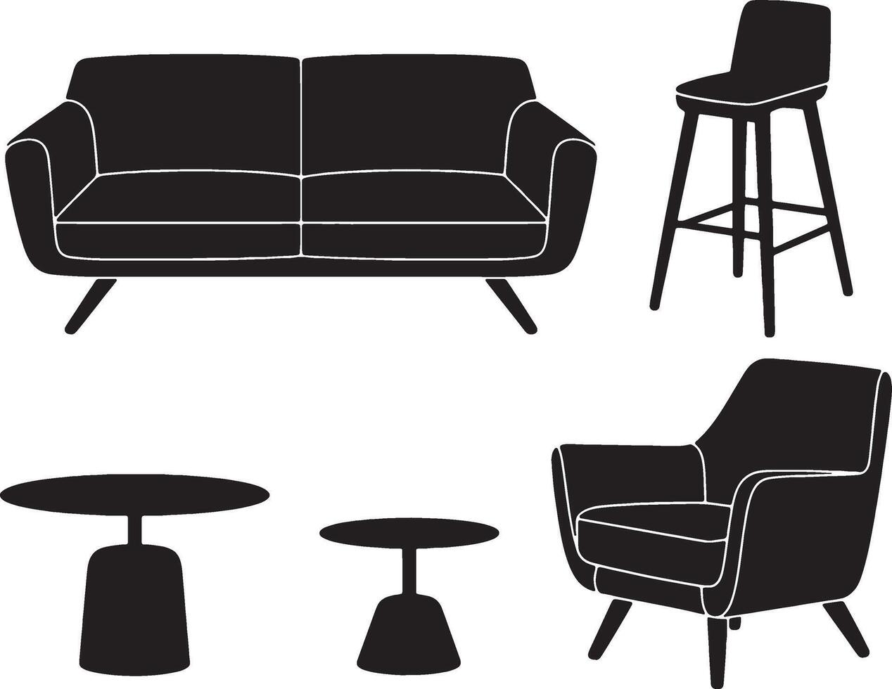 Modern furniture set silhouette design elements vector