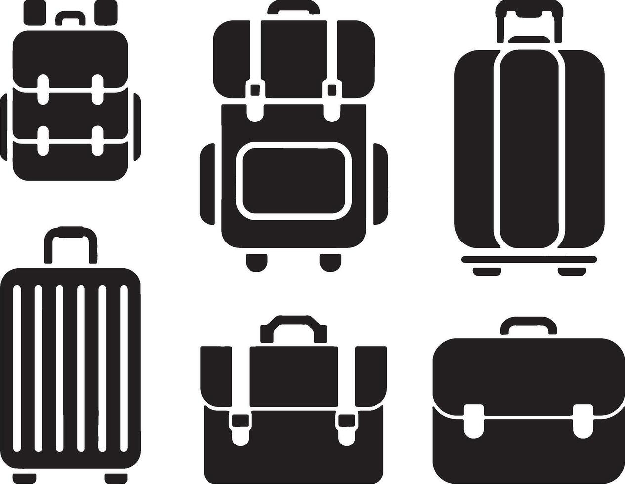 black luggage icons set on white background vector