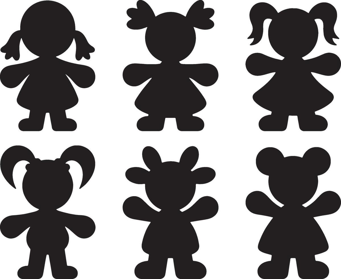 Six cute black silhouettes of children toys vector
