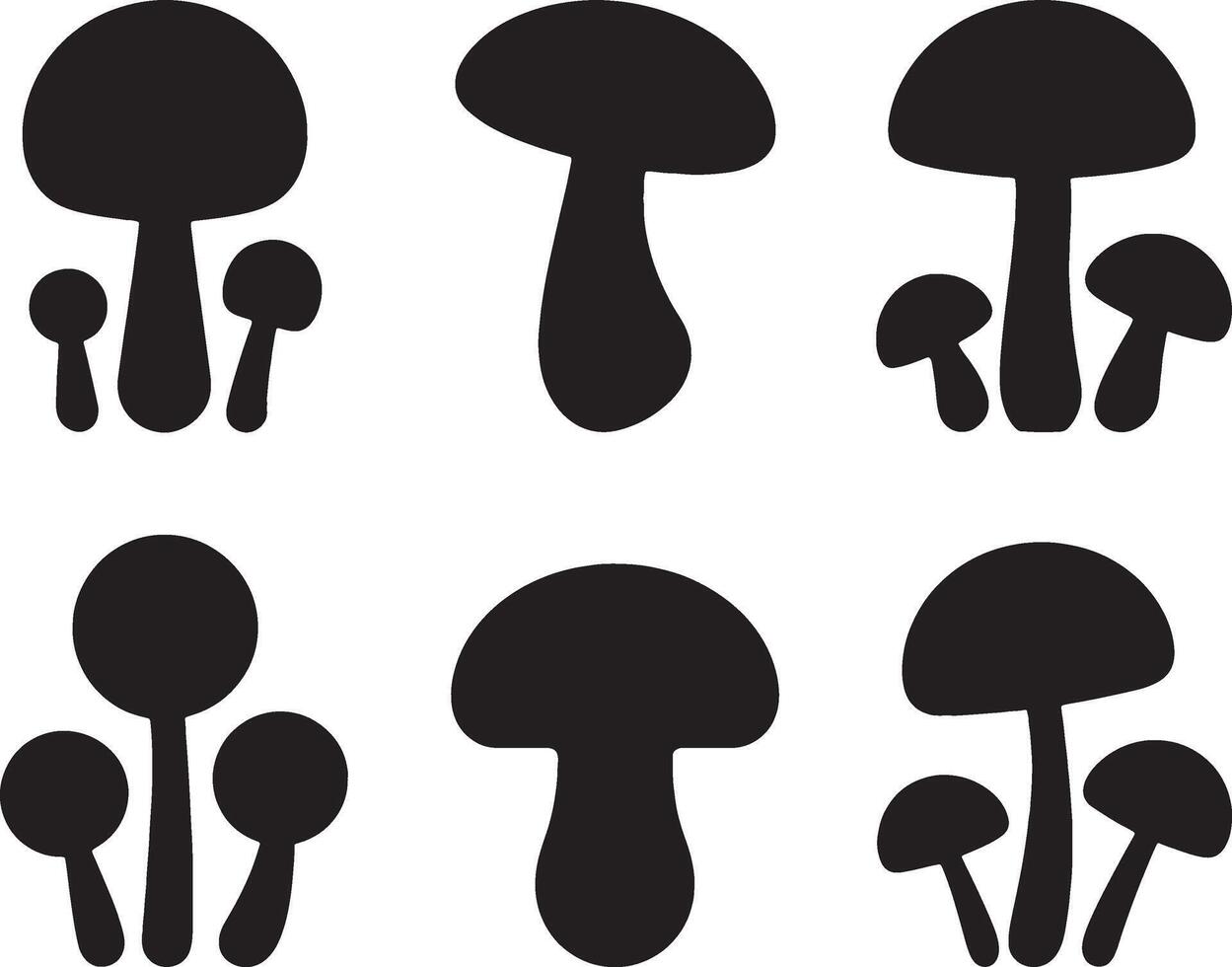 a set of black mushrooms on a white background vector