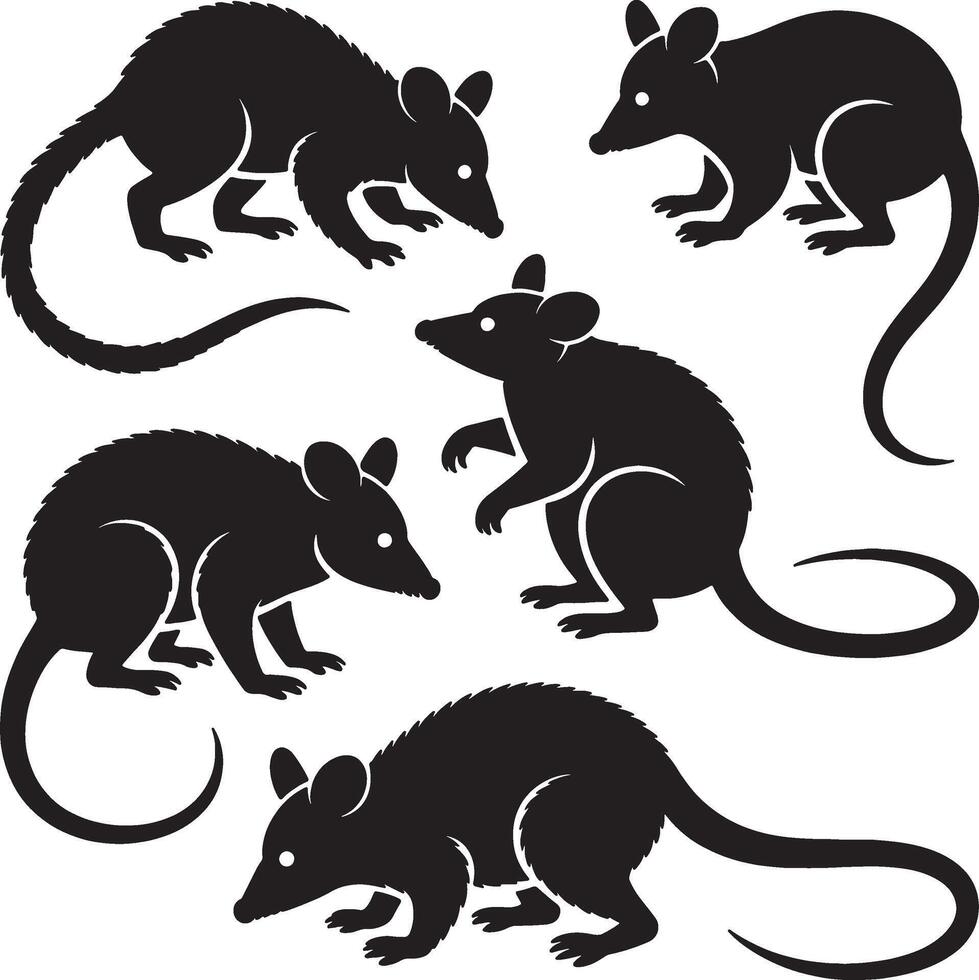 Four silhouettes of cute little mice rodents vector