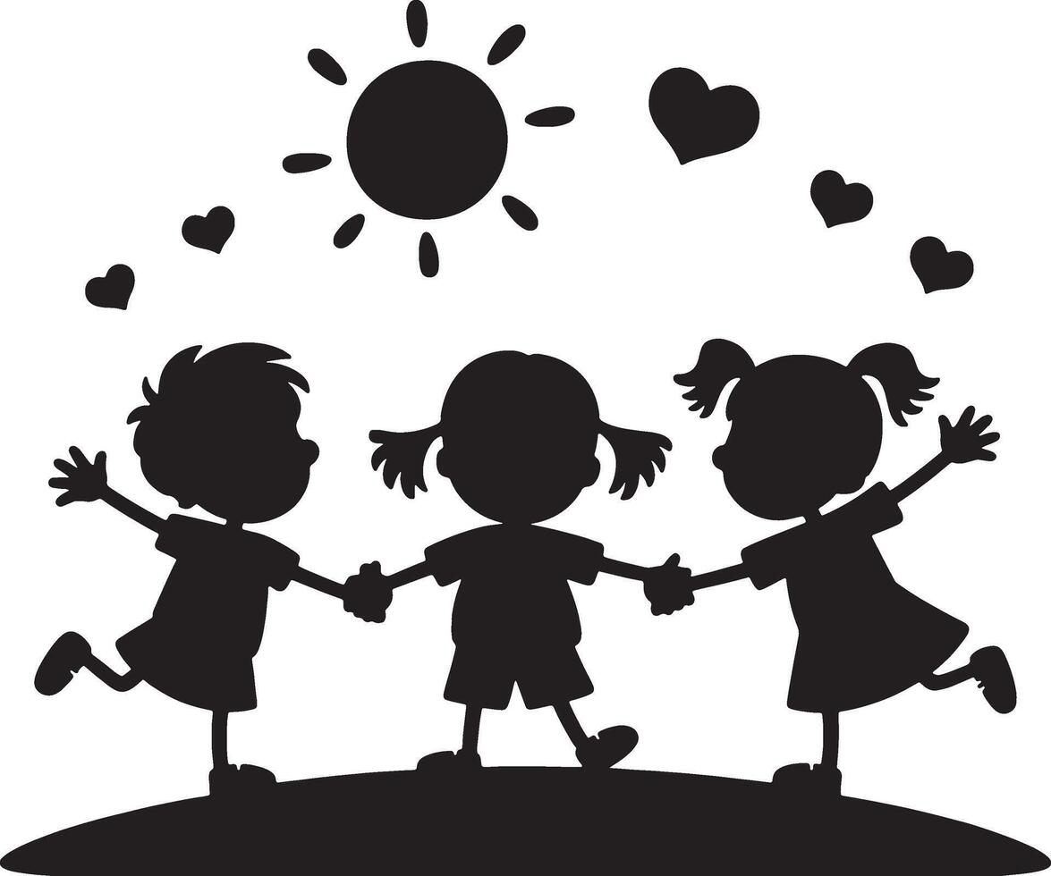 Happy children holding hands sunny day friendship vector