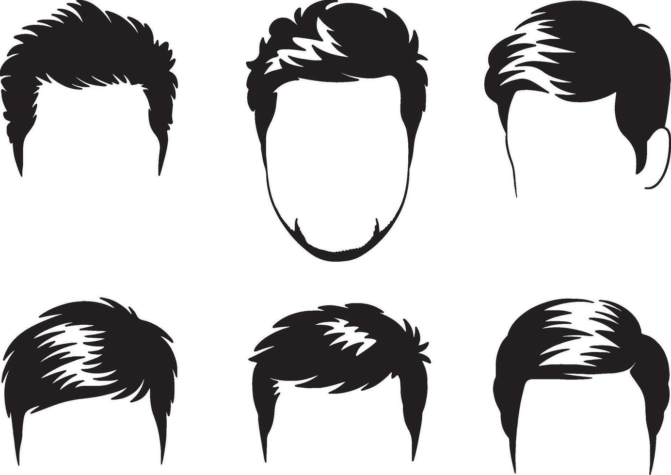 Mens hairstyle icons set black silhouettes vector
