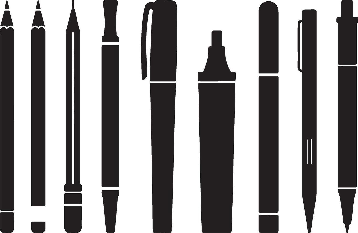 Black silhouettes various writing instruments office supplies vector