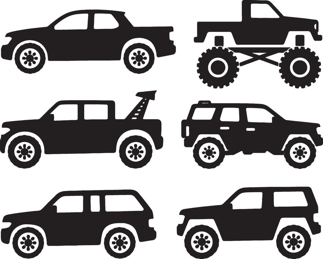 black silhouettes of various vehicles on a white background vector