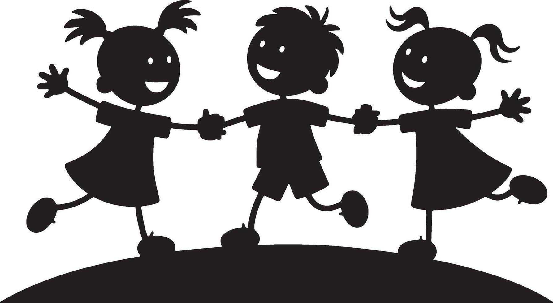 Happy children playing together silhouette illustration vector