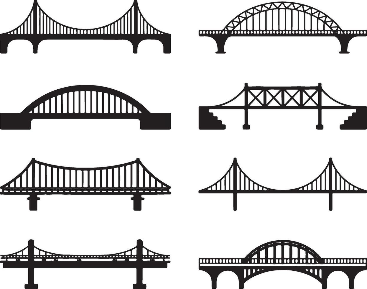 Collection of different bridge types black silhouettes vector