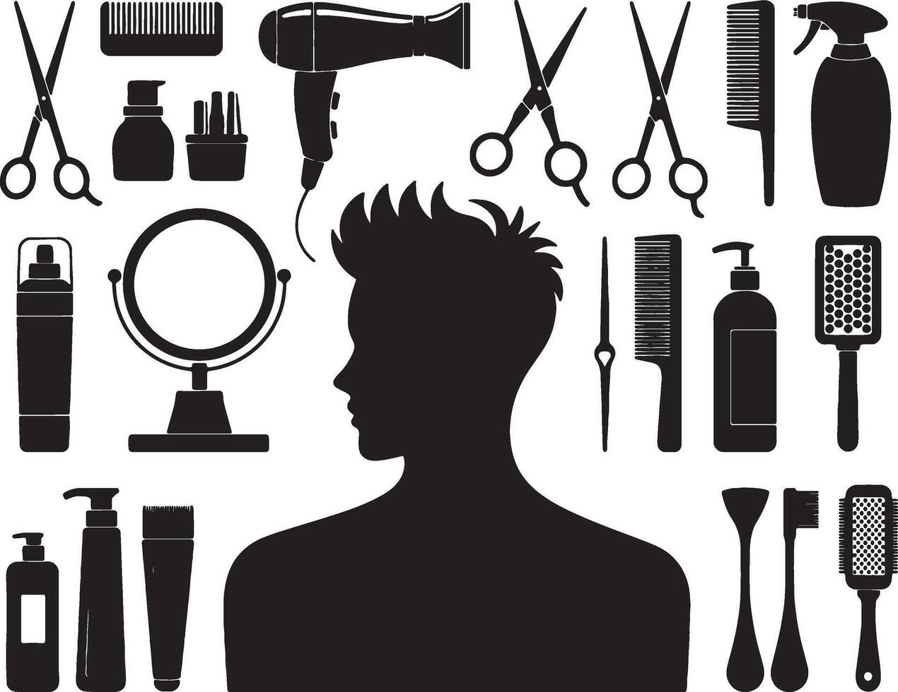 Mens hair salon styling tools and products vector