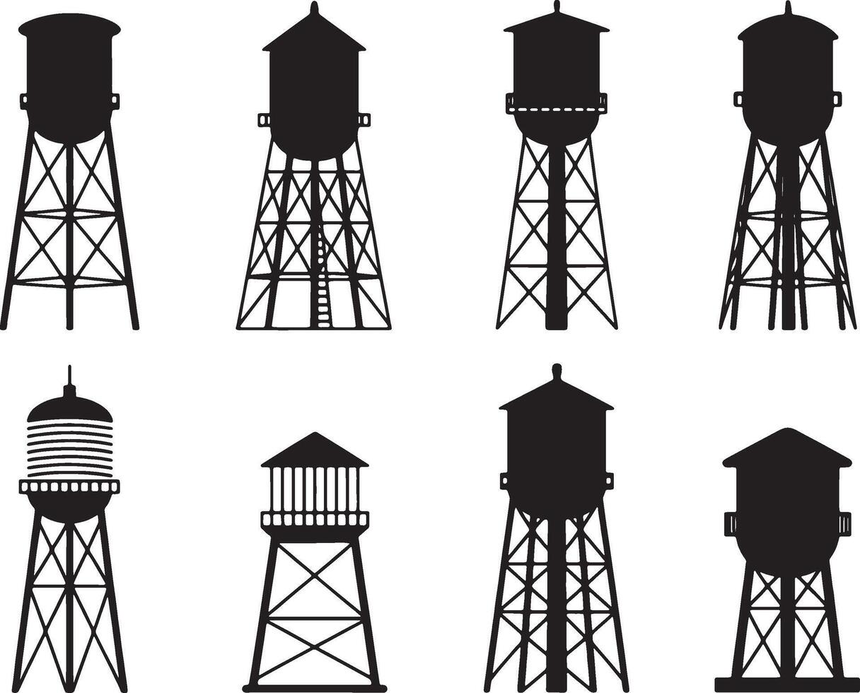 water tower silhouettes illustration vector