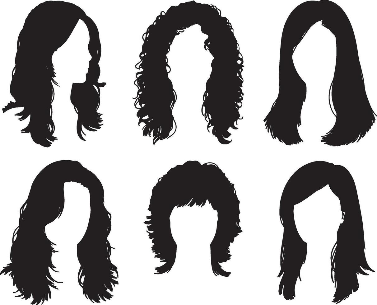 a set of different hairstyles for women's hair vector
