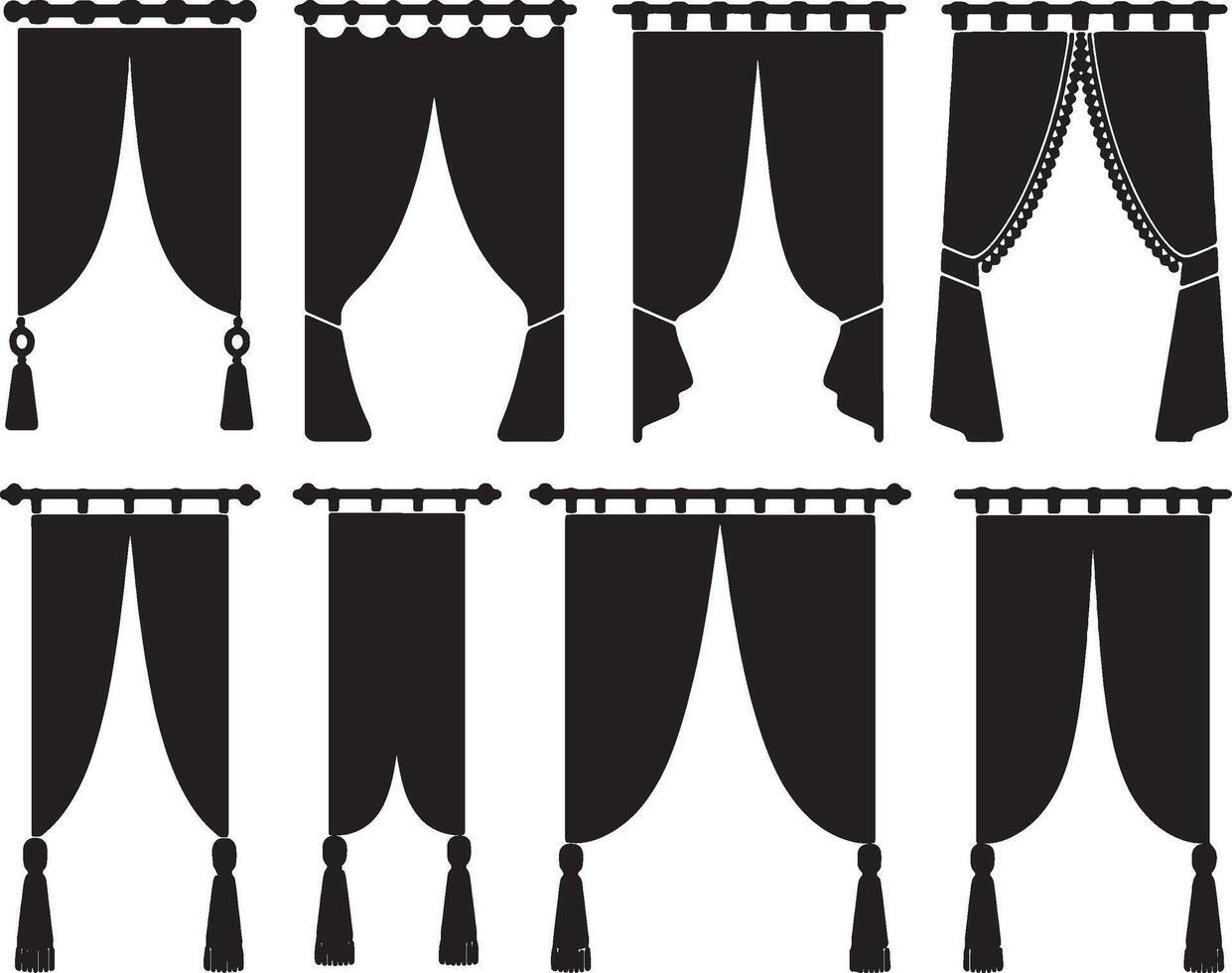 Eight different styles of elegant curtains and drapes vector