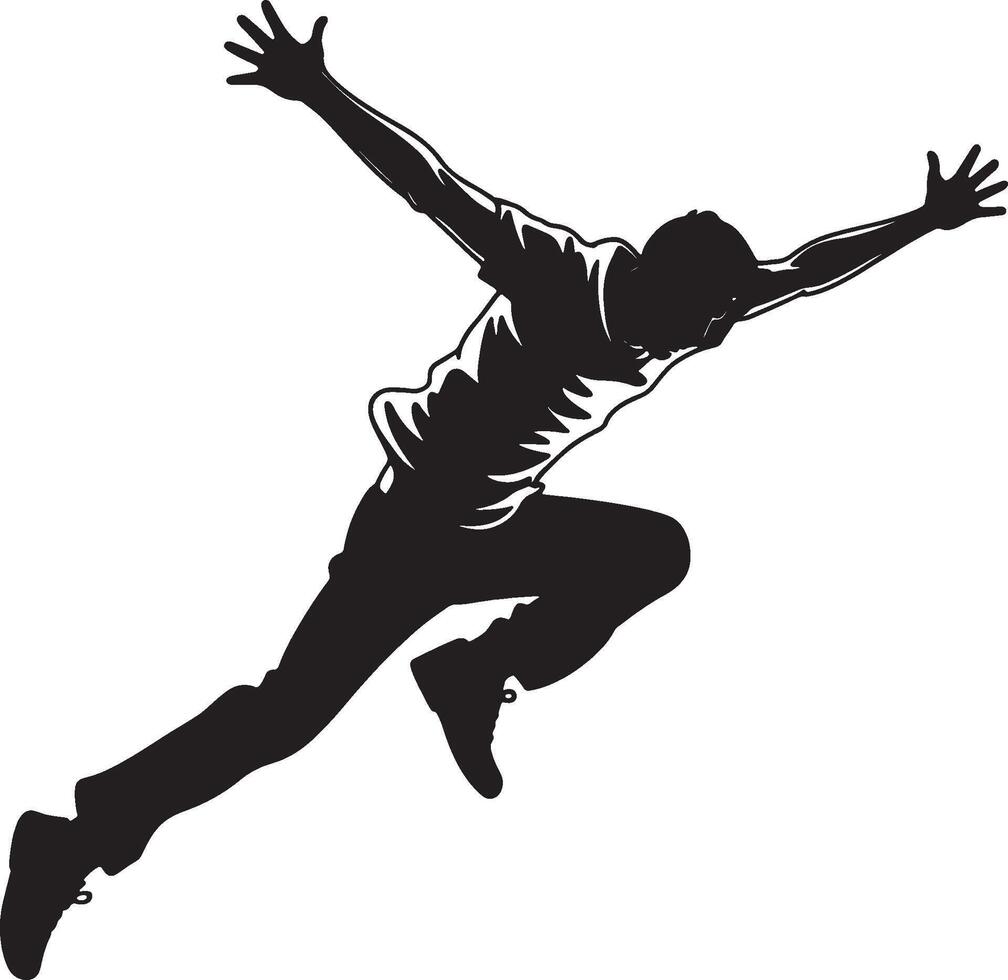 Energetic man silhouette dynamic jump action pose vector